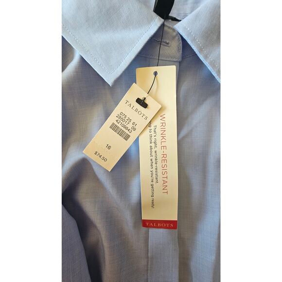 Talbots Short Sleeve 100% Cotton Blue Button Down Shirt, Womens Sz 16, NEW, NWT - Picture 3 of 11
